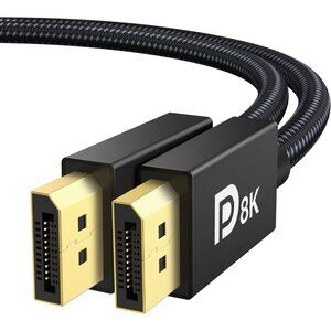 8K DisplayPort Cable 1.4 (6.6ft) 4K@144Hz, 2K@240Hz, HDR, G-Sync Gaming freeSync